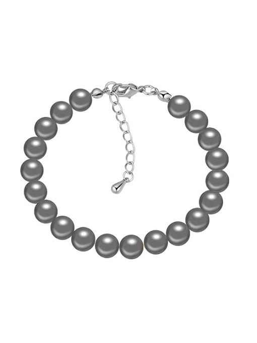 deep grey Simple Imitation Pearls Platinum Plated Alloy Charm Bracelet