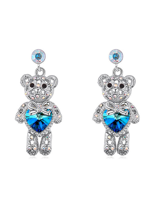 royal blue Personalized Shiny austrian Crystals-covered Cartoon Bear Drop Earrings