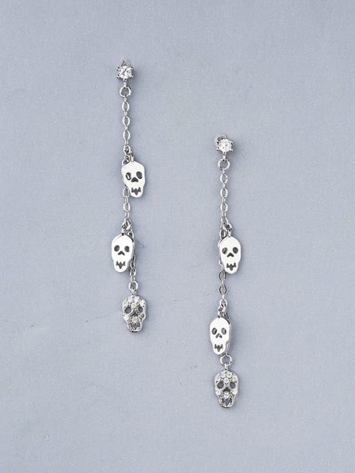 One Silver Women Skull Shaped Stud Earrings