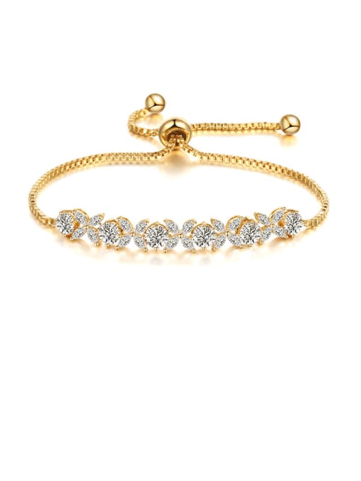Champagne gold Copper With  Cubic Zirconia  Personality Leaf adjustable Bracelets