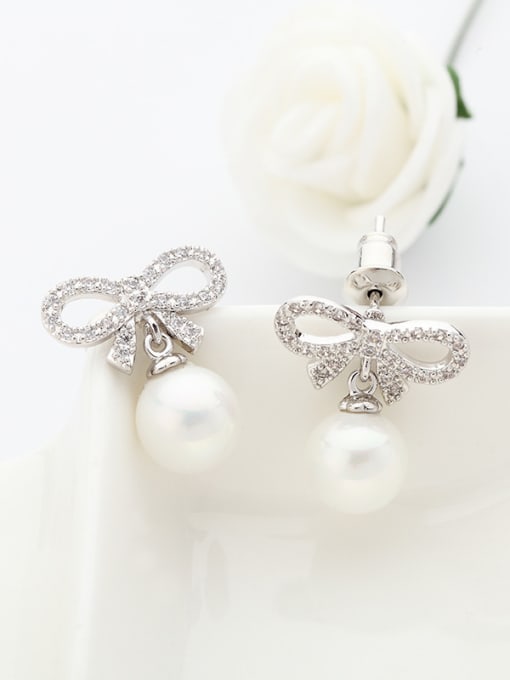 BLING SU Copper With Platinum Plated Simplistic Bowknot Stud Earrings 2