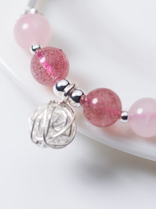 pink Fresh Ball Shaped S925 Silver Crystal Bracelet