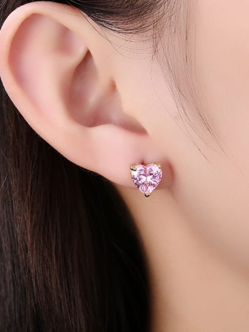 OUXI Simple Heart shaped Zircon Stud Earrings 1