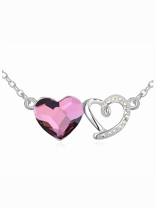 purple Fashion austrian Crystals Double Heart Pendant Alloy Necklace