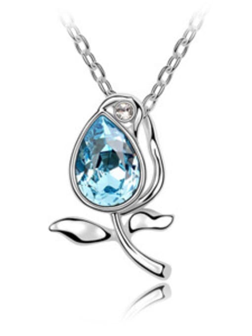 blue Fashion Water Drop austrian Crystal Flower Pendant Alloy Necklace