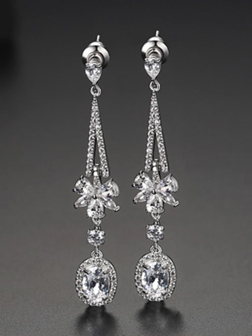 Platinum-T03A27 Copper With Platinum Plated Fashion Flower Drop Earrings