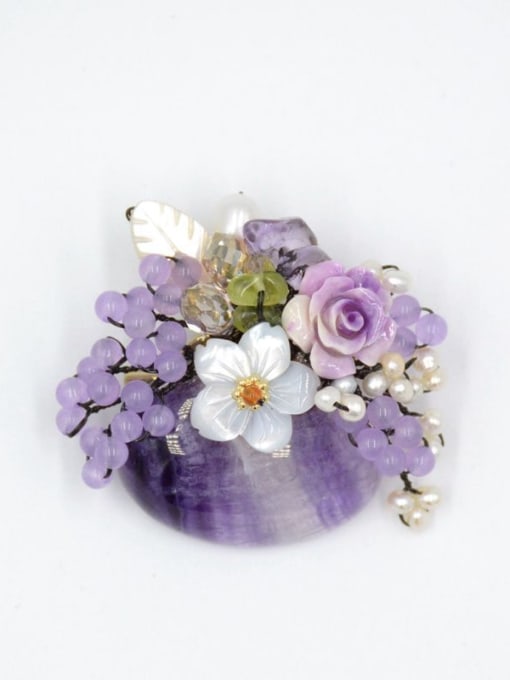 Tess Elegant Purple Gemstone Flowers Women Brooch 0