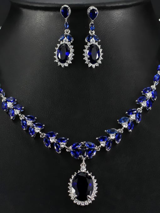 Blue Color Semi-Precious Stones Two Pieces Jewelry Set