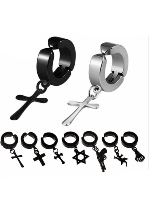 BSL Stainless Steel With Black Gun Plated Personality Cross Stud Earrings