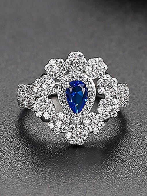 Blue Copper With Platinum Plated Delicate Water Drop  Free Size  Rings