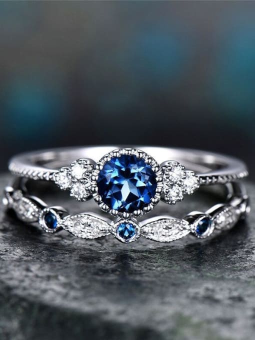 blue Copper With White Gold Plated Classic Round Anniversary Multistone Rings