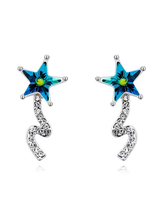 royal blue Fashion Star austrian Crystals Alloy Platinum Plated Stud Earring