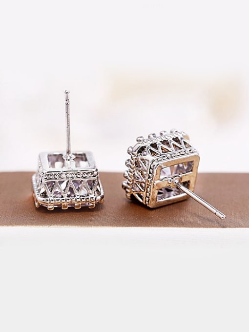 Wei Jia Simple Square Zircon Platinum Plated Copper Stud Earrings 2