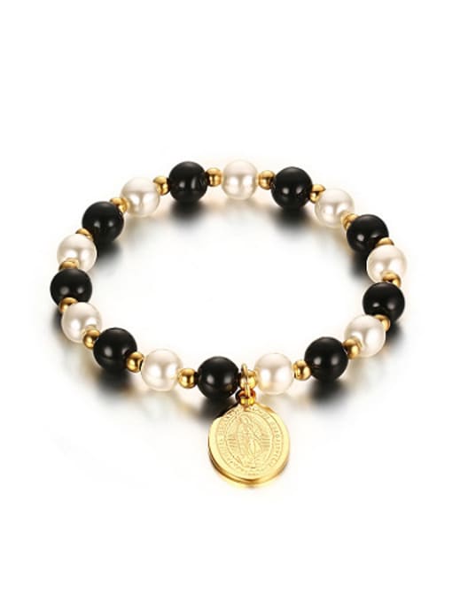 CONG Elegant Gold Plated Tag Artificial Pearl Bracelet 0
