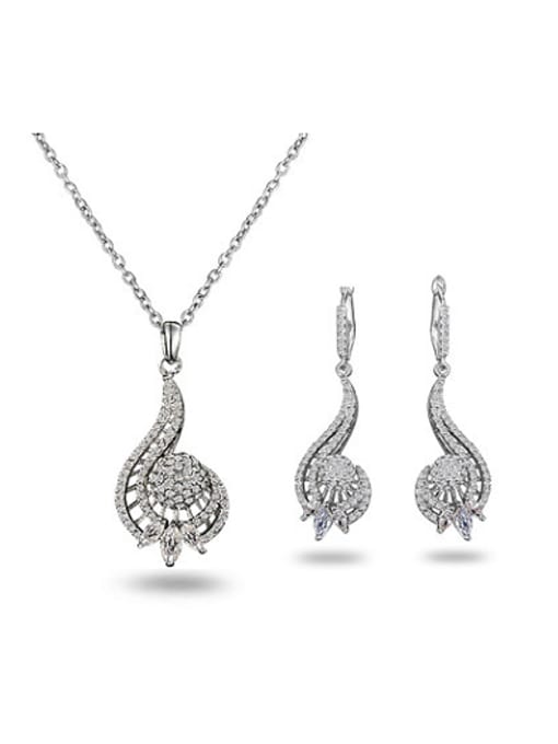 white gold Fashion White Gold Plated Geometric Shaped Zircon Two Pieces Jewelry Set