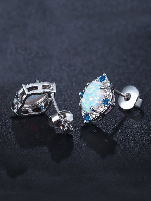 White Blue Opal Stone stud Earring