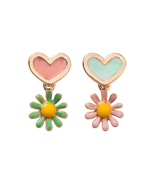 Girlhood Alloy With Rose Gold Plated  Pinkycolor Cute Heart Flower Drop Earrings 2