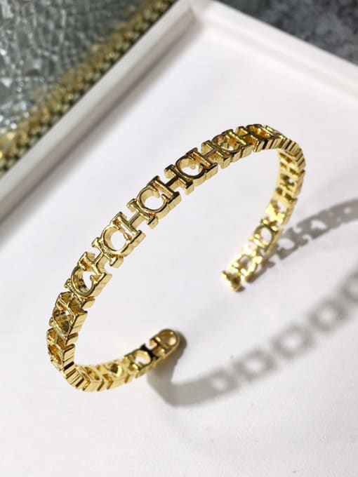 My Model Copper plated gold glossy CHC letter open bracelet ring 0