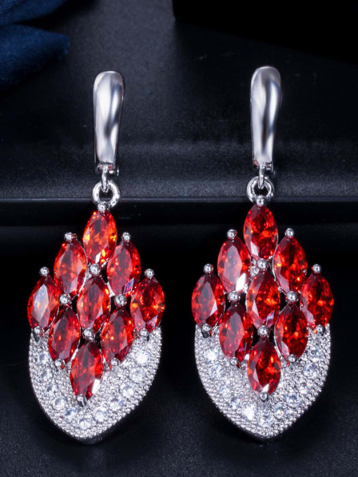 gules Copper With Platinum Plated Fashion Water Drop Cluster Earrings