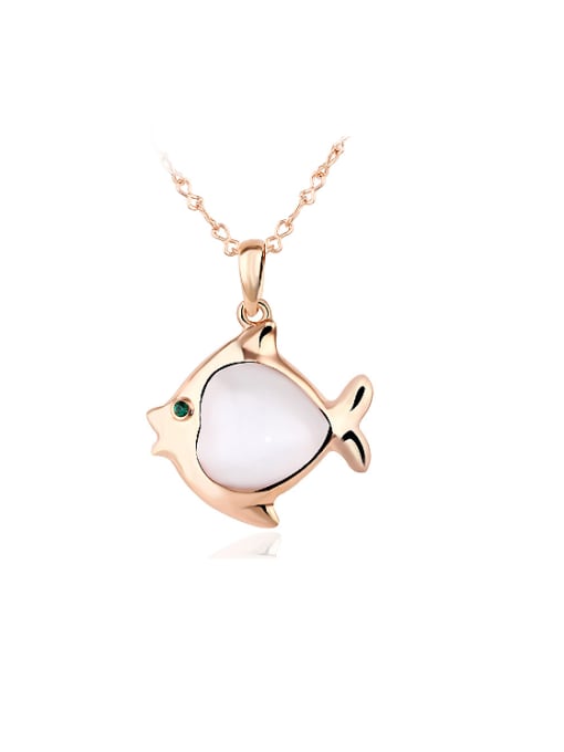 OUXI Fashion Opal 18K Rose Gold Bubble Fish Shaped Necklace 0