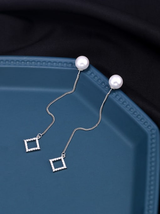 Mo Hai Copper With Platinum Plated Simplistic Geometric Pendant  Tassel Earrings 2