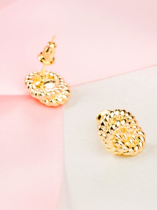 Golden Gold Plated Twisted Rope Shaped Stud Earrings