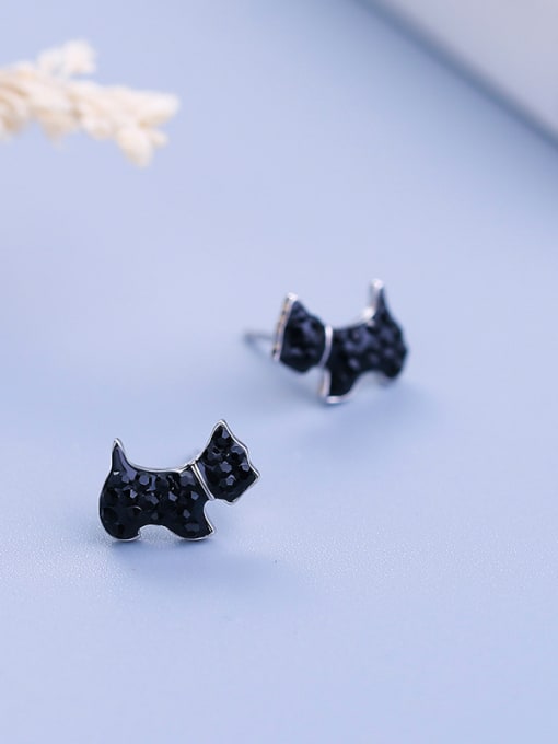 One Silver Tiny Cubic Zirconias-covered Puppy 925 Silver Stud Earrings 1