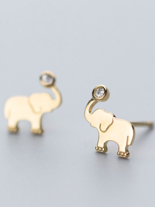 Gold Lovely Elephant Shaped Rhinestone S925 Silver Stud Earrings