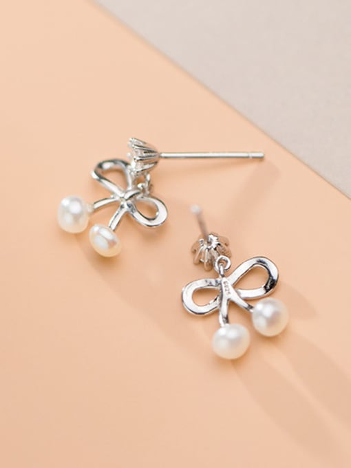 Rosh 925 Sterling Silver With Platinum Plated Cute Bowknot Stud Earrings 0