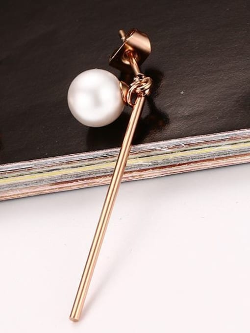 CONG Elegant Rose Gold Plated Artificial Pearl Titanium Drop Earrings 2