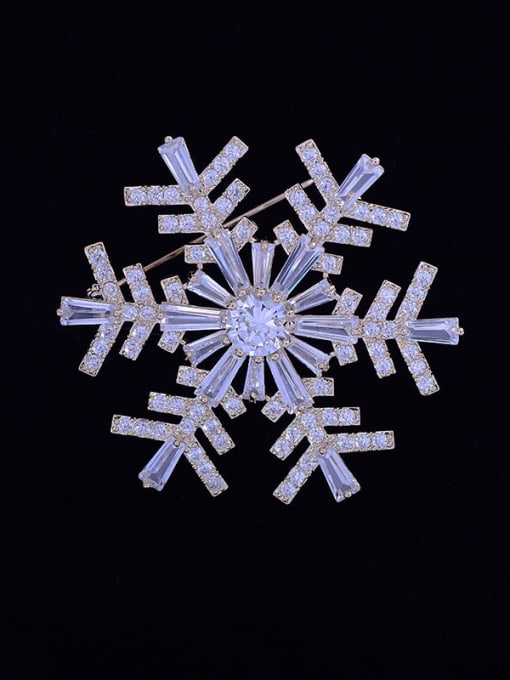 Gold Copper With  Cubic Zirconia Classic snowflake Brooches