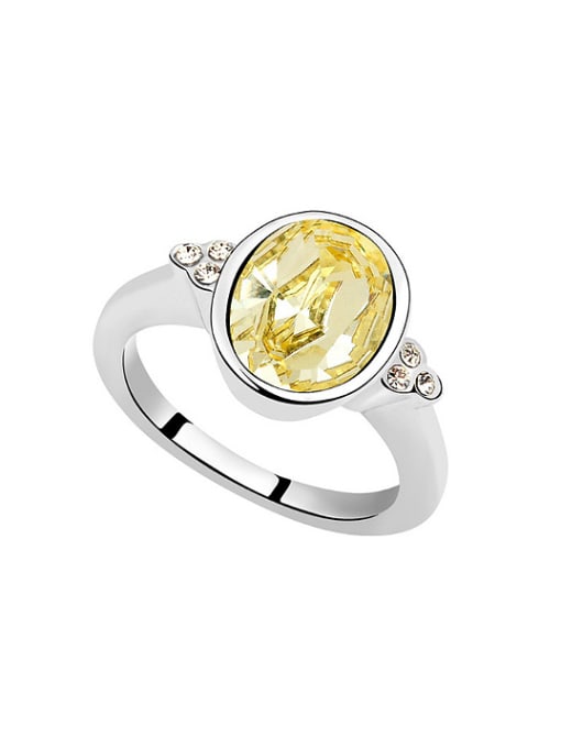 QIANZI Simple Oval Shiny austrian Crystal Alloy Ring
