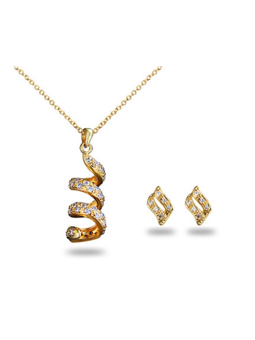 SANTIAGO Exquisite 18K Gold Plated Spiral Shaped Zircon Two Pieces Jewelry Set 0