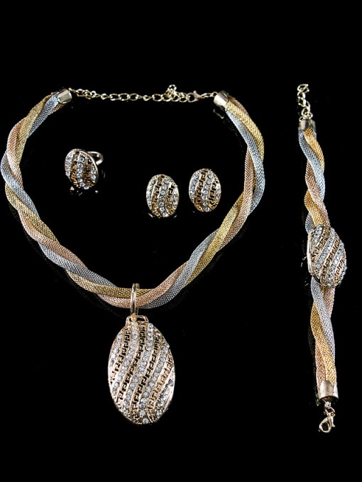 Lan Fu Rhinestones Oval Four Pieces Jewelry Set 1
