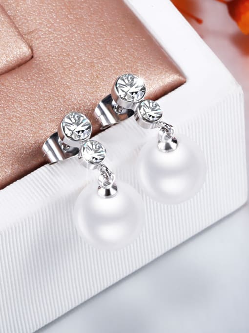 OUXI Fashion Artificial Pearl Zircon Stud Earrings 2