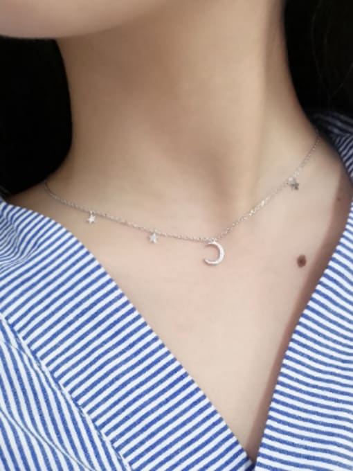 DAKA Fashion Moon Star Tiny Cubic Zirconias Silver Necklace 1