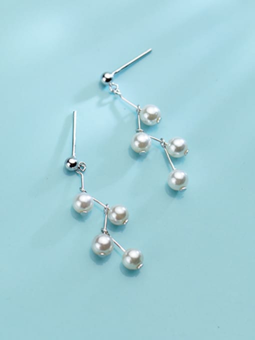 Rosh All-match Geometric Shaped S925 Silver Artificial Pearl Drop Earrings 0