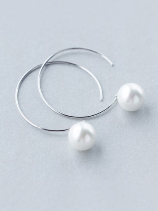 Rosh S925 silver sweet shell pearls round hook hoop earring 0