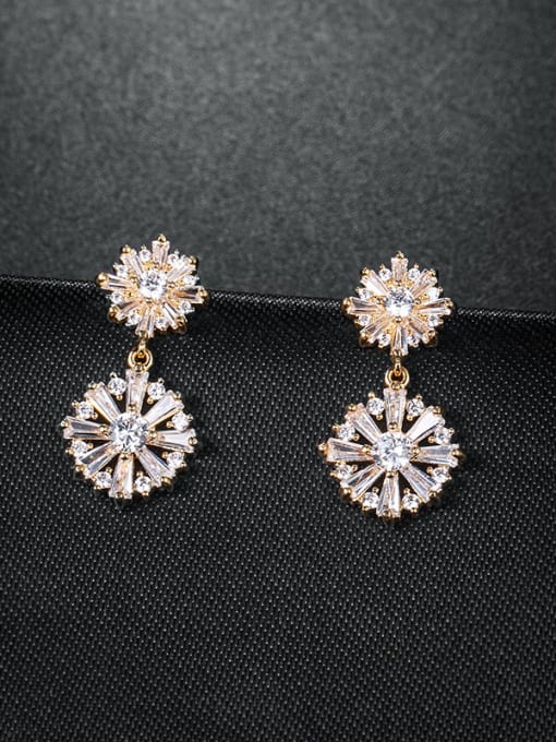 Mo Hai Copper With Platinum Plated Simplistic Flower Drop Earrings 1