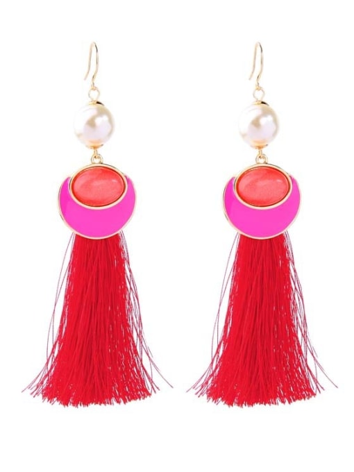 KM Red Color Tassel Fashion Drop Earrings 0