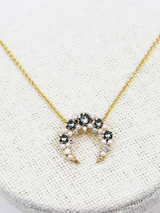 blue Creative Moon Shaped Zircon Women Necklace