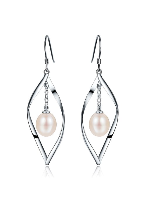 One Silver Women Elegant Pearl Drop Earrings 0