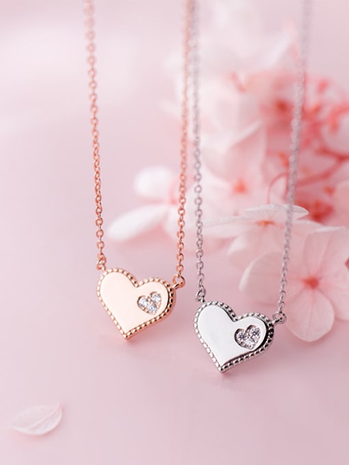 Rosh 925 Sterling Silver With Silver Plated Personality Heart Necklaces