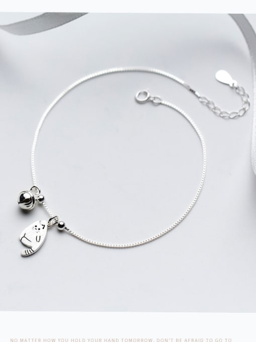 Rosh 925 Sterling Silver With Platinum Plated Cute Cat bell Anklets 1