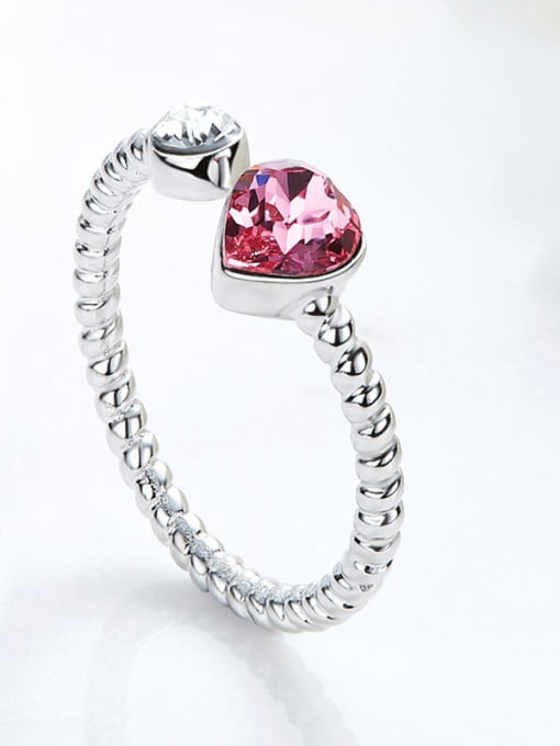 CEIDAI Fashion Little Heart austrian Crystal 925 Silver Opening Ring 2