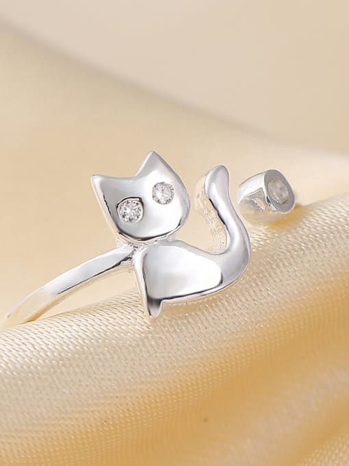 kwan Lovely Cat Simple S925 Silver Opening Ring 1