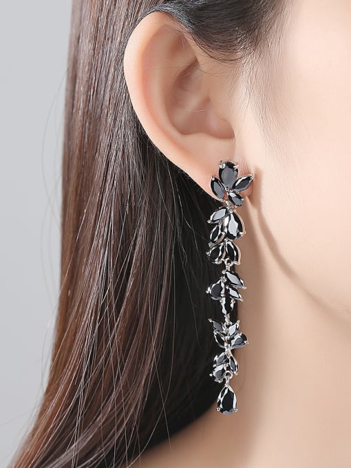 BLING SU Copper With White Gold Plated Fashion Leaf Party Drop Earrings 1