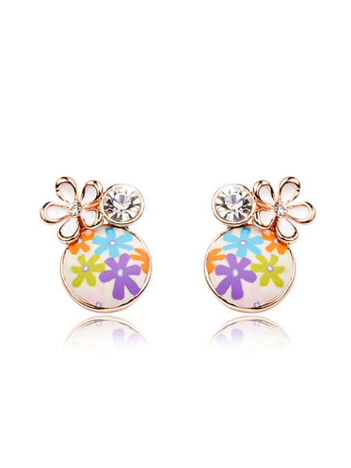 Rose Gold Colorful Flower Pattern Polymer Clay Stud Earrings