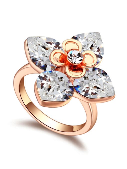 White Fashion Shiny austrian Crystals Flowery Alloy Ring
