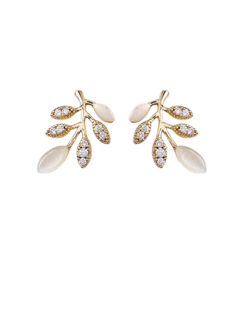 gold Alloy With Gold Plated Simplistic Leaf Stud Earrings